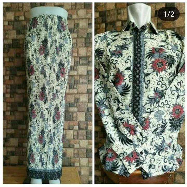 couple rok plisket dan kemeja batik lengan panjang new