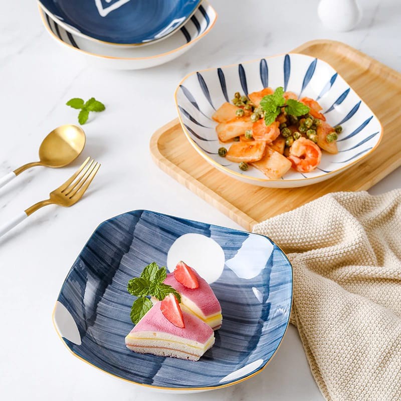 Mangkuk Ramen Keramik Model Jepang |bowl Square Hand Painted Japanese