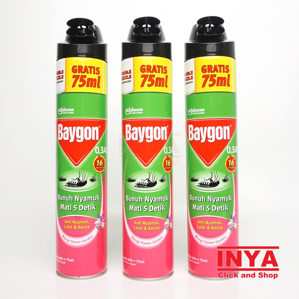 BAYGON WANGI FLOWER GARDEN ANTI NYAMUK, LALAT DAN KECOA 600ml - Obat Nyamuk Semprot