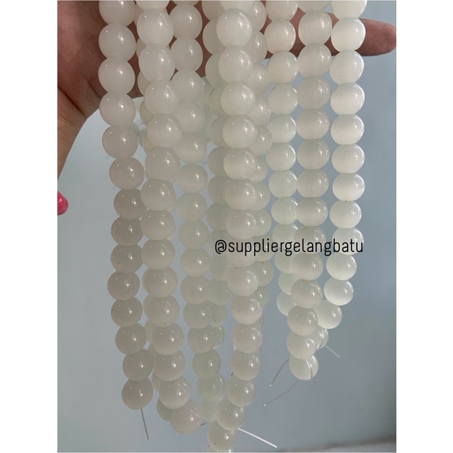 Bahan renceng batu alam WHITE CAT EYE 10mm mata kucing natural putih