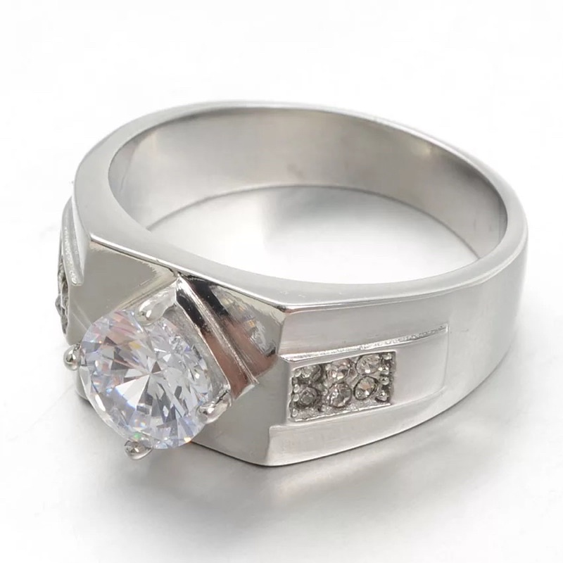 Cincin Pria Berlian Cubic Zirconia AAA Ring Titanium Stainless Steel Anti Karat dan Tahan Luntur