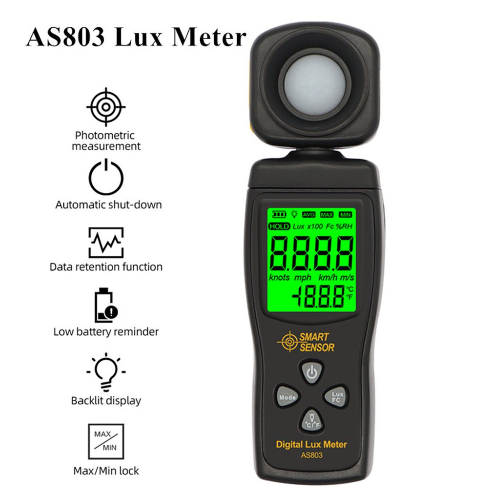 Lux Meter AS803 Luxmeter Alat Ukur Intensitas Cahaya Light Meter Luminance Tester SMART SENSOR Spectrometer Digital