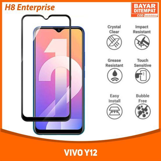 Tempered Glass Full for Vivo Y12 Tempered Glass 9D Full Layar