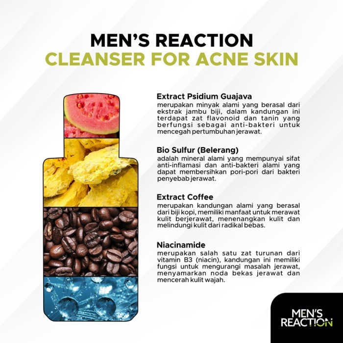 Sabun Muka Pria Facial Wash Mens Reaction Anti Jerawat ORI