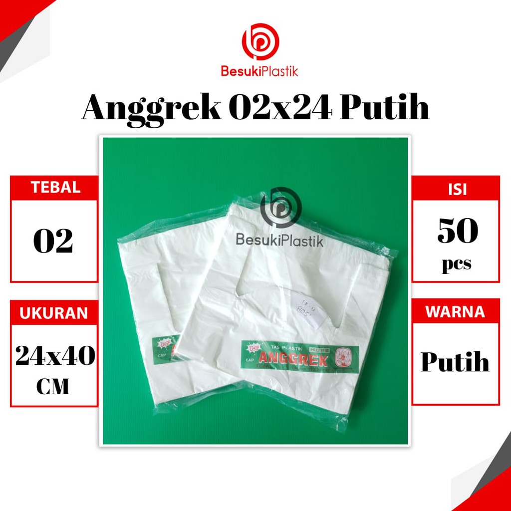 Kantong Kresek Anggrek 24x40x02 PUTIH / Kantong Plastik Kresek 24cm / Kantong Kresek Sedang