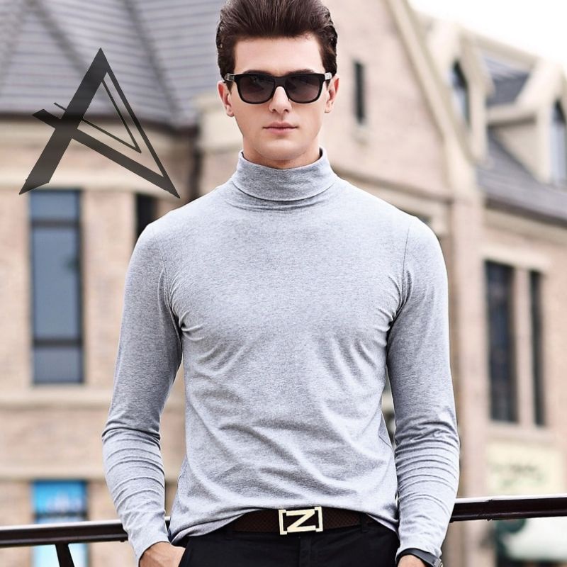 Kaos Polos Turtleneck Kaos Pria Korea Kaos lengan Panjang Leher Tinggi Sweater Turtleneck Pria Baju 