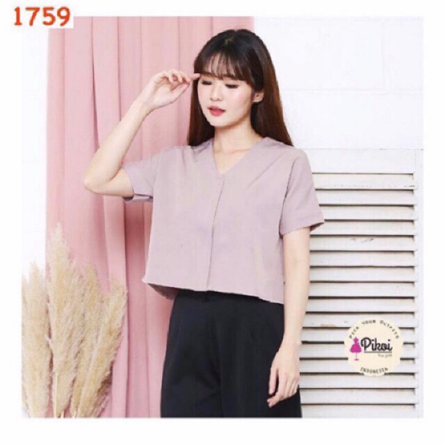 Blouse hitam lucu / blouse polos cantik / blouse import murah / blouse kantor cewe/ blouse crop 1759