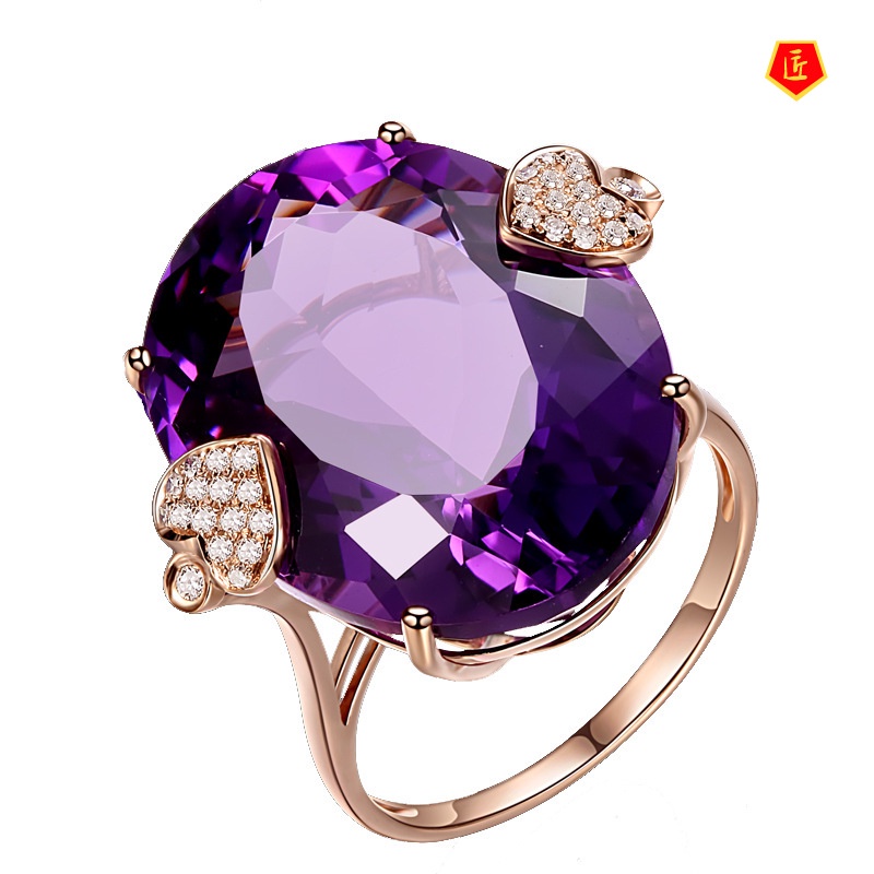 [Ready Stock]Rose Gold Amethyst Oval Zircon Engagement Ring