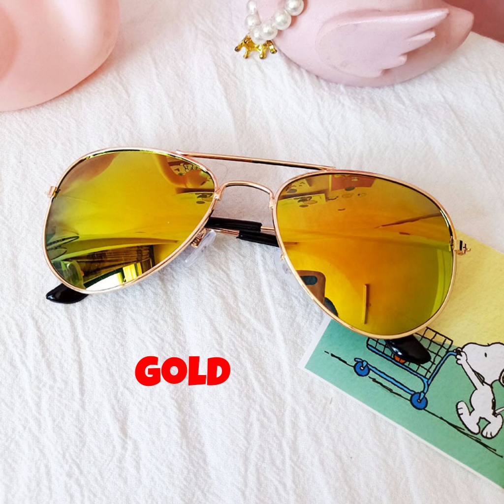 Kacamata anak aviator hitam / sunglasses fashion bl rv mirror murah lucu keren / aksesoris kids sunglasess kaca mata anak laki atau perempuan-gold