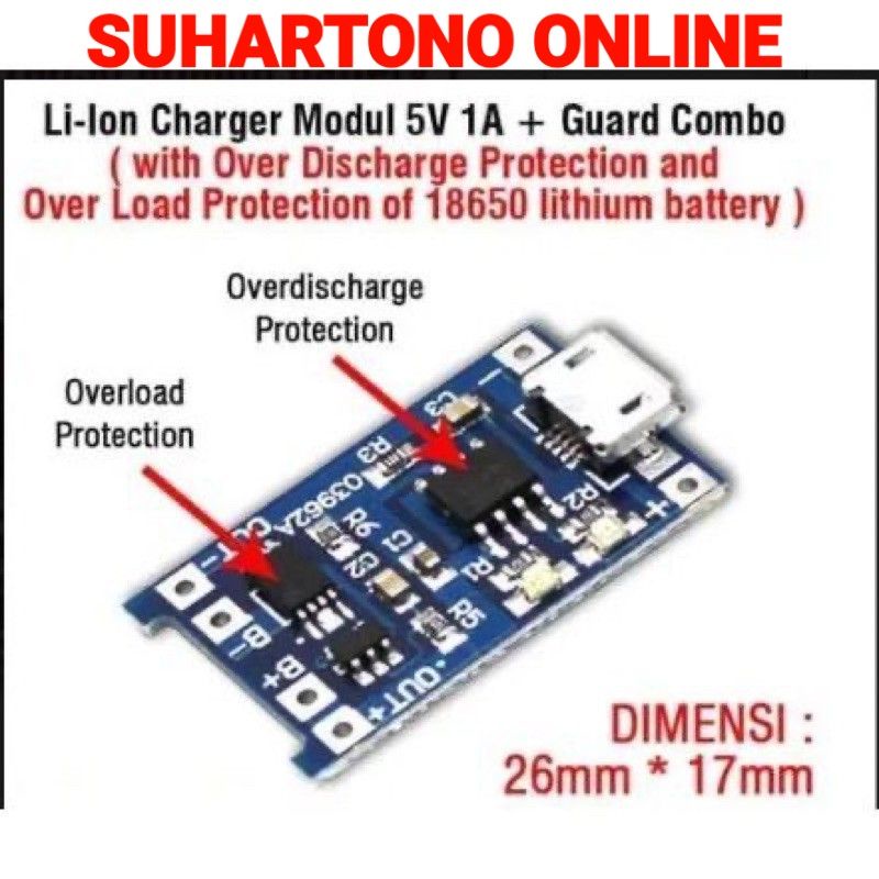 TP4056 Charging Charge with Battery Protection Modul Cas 18650 Lithium Battery