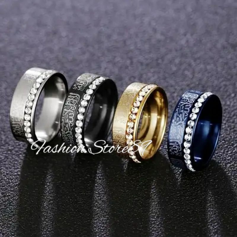 Cincin Lafarz Tauhid Permata Titanium gold black impor Antikarat Fashion Muslim Cincin Tauhid Cincin lafadz Titanium Antikarat full permata cincin Pria Wanita