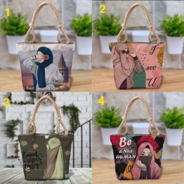 

Tas canvas kekinian untuk hijaber,bisa juga untuk kado