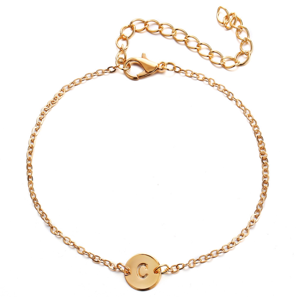 Gelang Bangle Adjustable Desain 26 Huruf Warna Emas Untuk Wanita