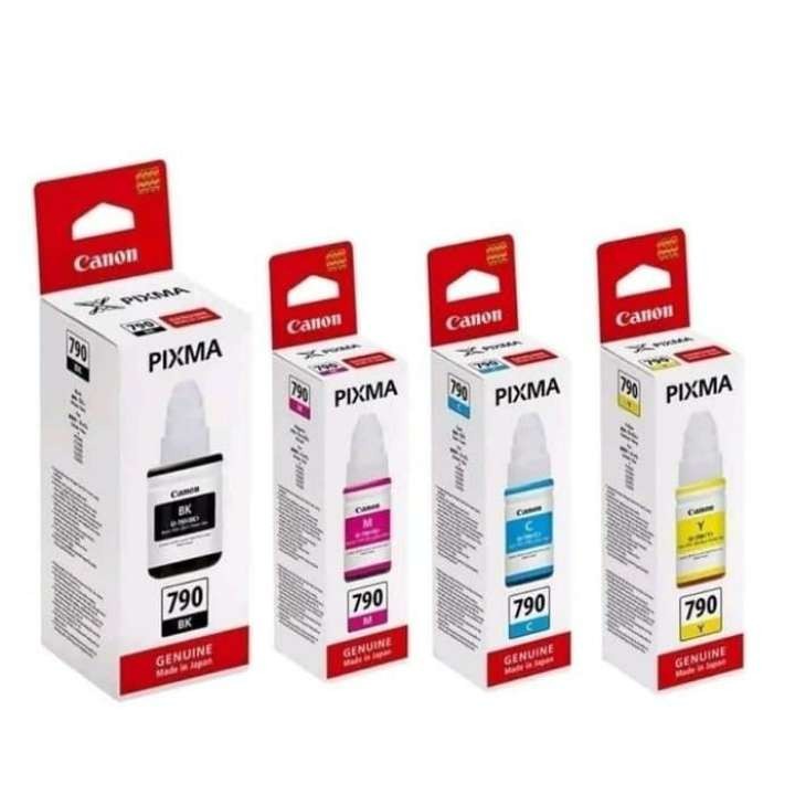 Canon Ink Bottles GI-790 Black Color | Hitam Warna ( BK Black Yellow Magenta Cyan) ( Hitam Kuning Merah Biru )Tinta Botol G1000 G2000 G3000 G1010 G2010 G3010 G4010 - Genuine Product