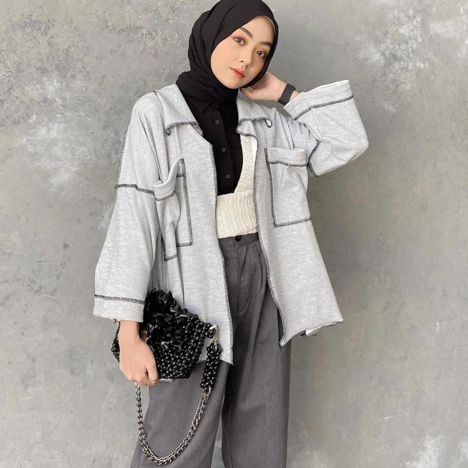 Terbaru.. Baju Fashion Hijab Termurah Miku Cardigan Grey