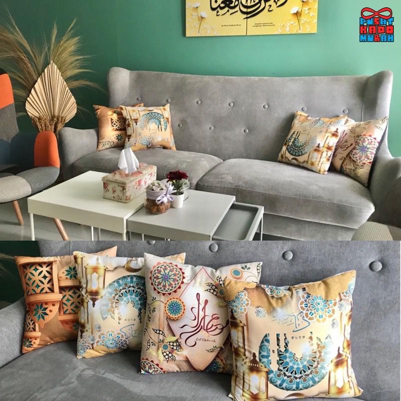 COVER SARUNG Bantal Sofa Print Motif Edisi Ramadan / Eid Mubarak / Idul Fitri / Lebaran 40x40 cm - PUSAT KADO MURAH