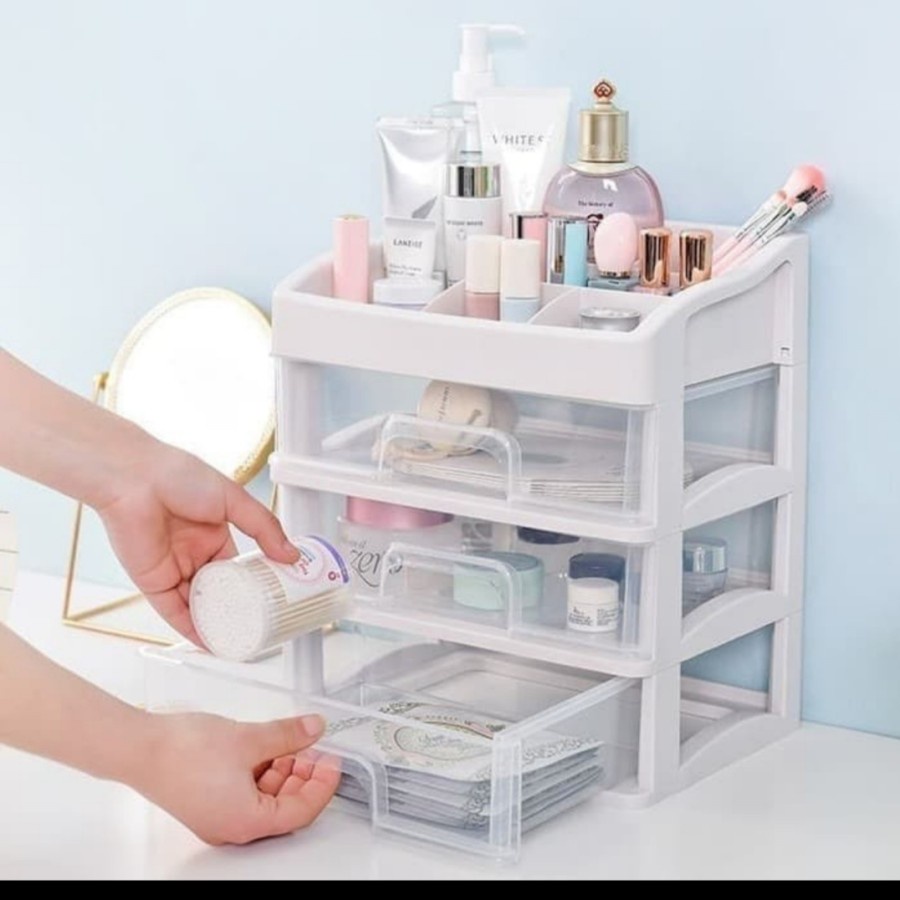 Rak Kosmetik 3 Susun Laci Plastik Serbaguna Tempat Make Up Organizer