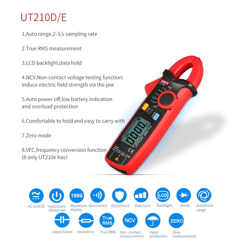 Tipe UT210E / UT-210E Tang Ampere / Clamp Meter Mini AC/DC UNI-T