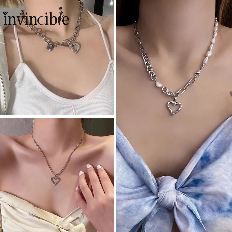 Kalung Rantai Choker Dengan Liontin Hati Model Hollow