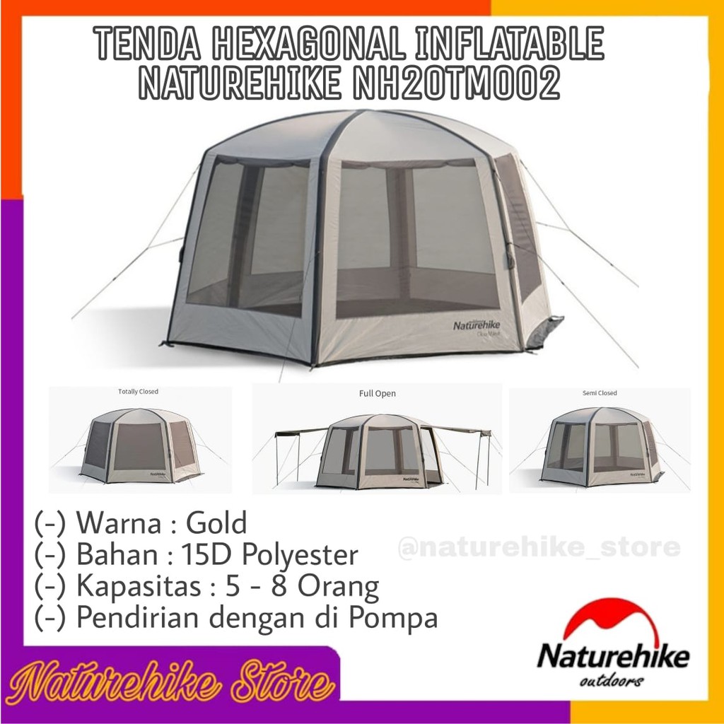 Tenda Camping Keluarga Family 5-8 Orang Besar Gunung Hexagonal Inflatable Naturehike NH20TM022