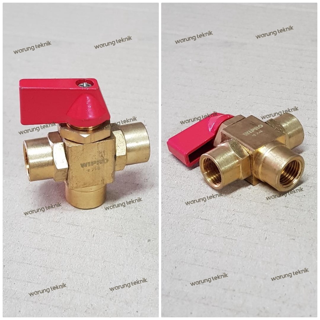 WIPRO WN5315 MINI THREE 3 WAY BALL VALVE FFF 1/4&quot; (DERAT DALAM) FULL BRASS KUNINGAN