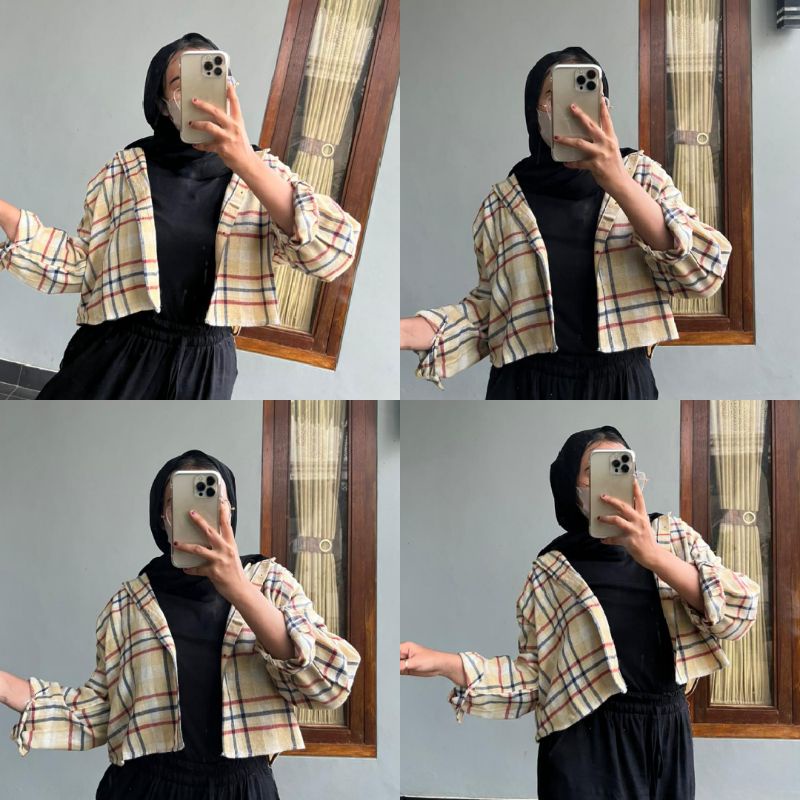 crop top tartan / crop top flanel / kemeja crop wanita-Motif 33