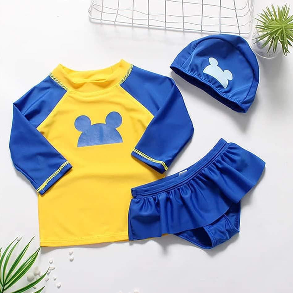 Setelan Baju Renang Anak Cowok&amp;Cewek Bear Yellow Blue