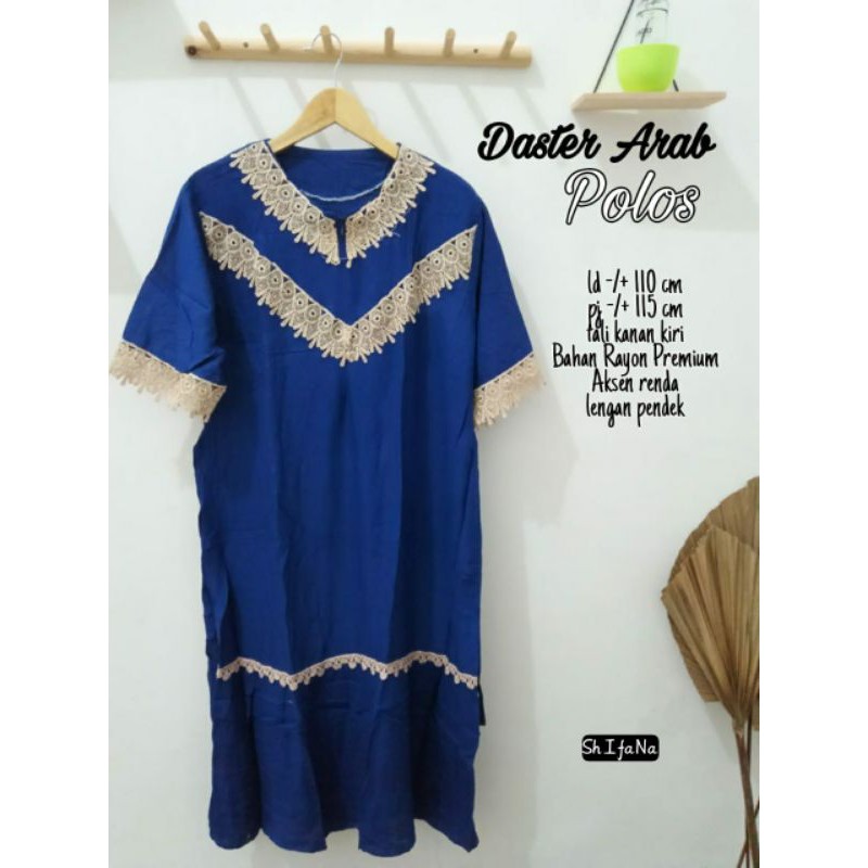 Daster Arab polos - tali kanan kiri - aksen renda - lengan pendek