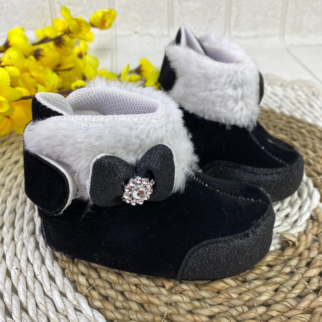 mandirishoestore-SEPATU BOOT ANAK BAYI PEREMPUAN GLITTER PITA 0-12 BULAN LPY04