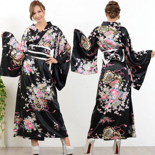 CC-189 kimono jepang cosplay kostum baju tradisional yukata hitam putih costume