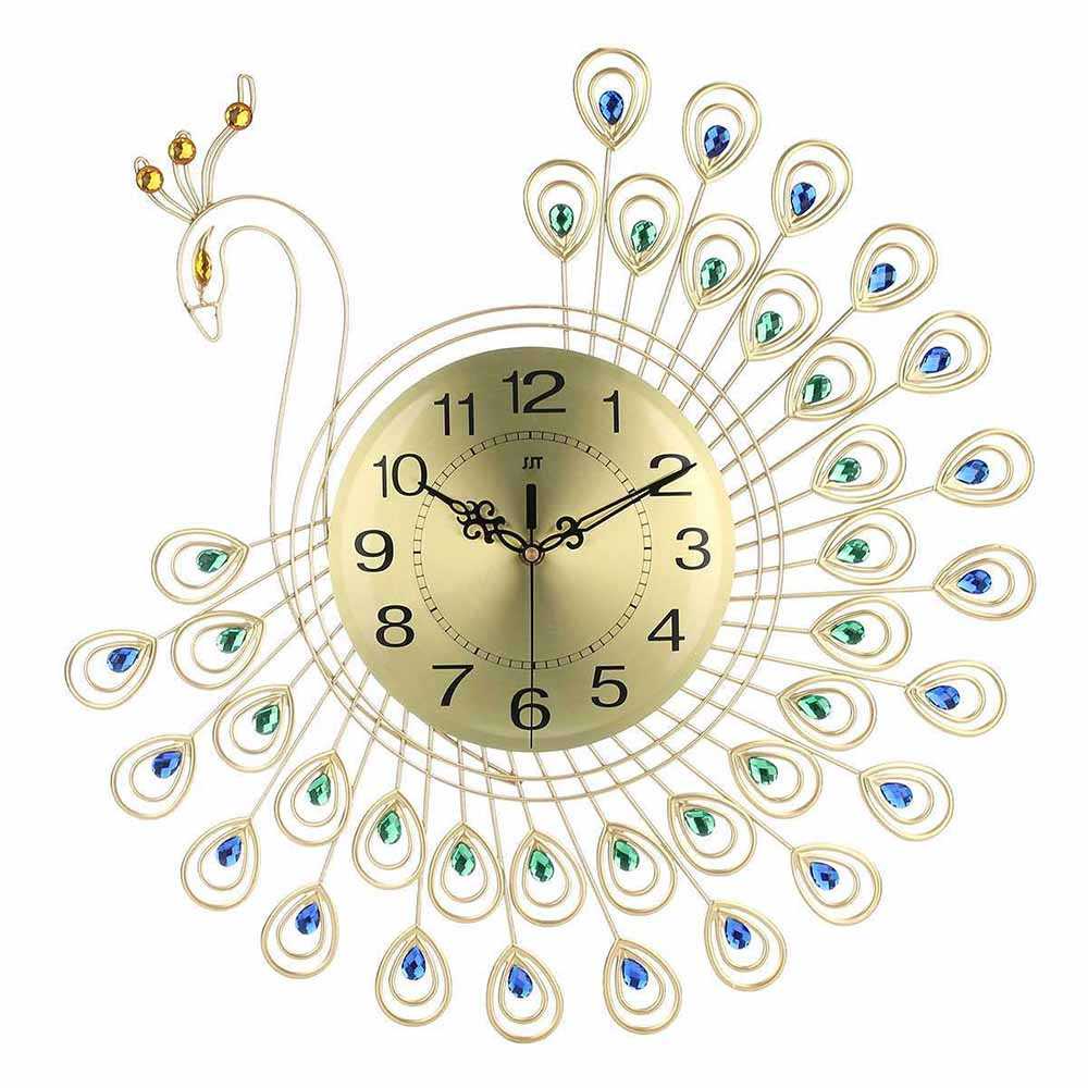 (BISA COD) RVOSTR  Jam Dinding Bulat Quartz Clock Diamond Peacock 53CM - H19