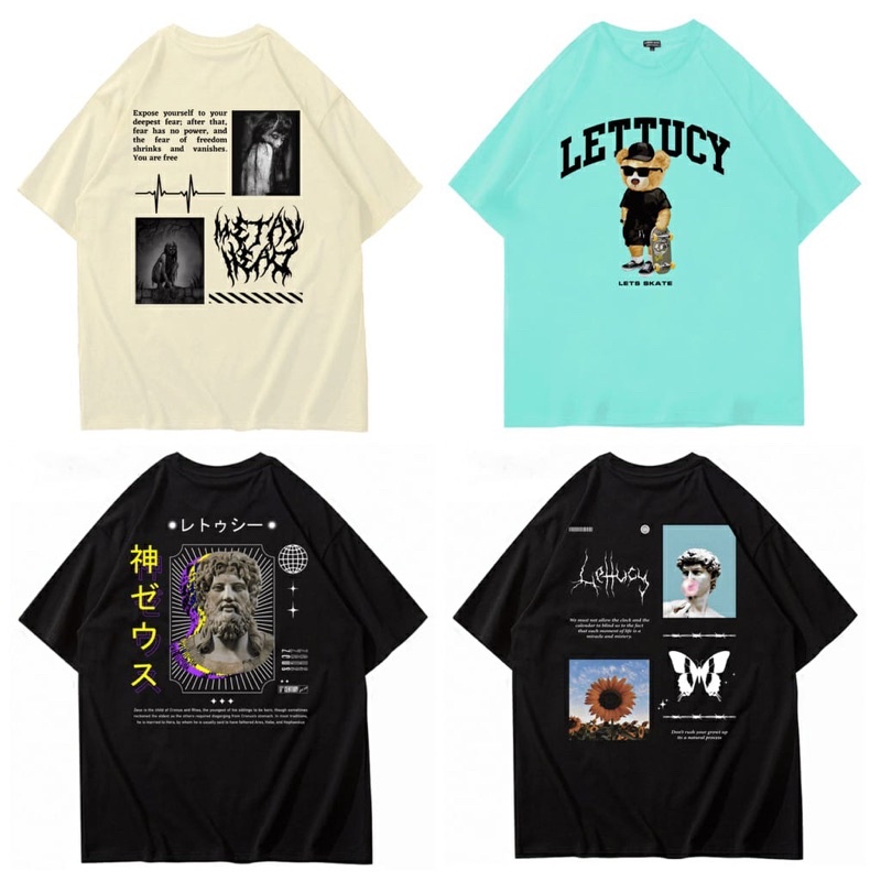 LETTUCY 2 KAOS T-SHIRT STREET STYLE BLACK & CREAM