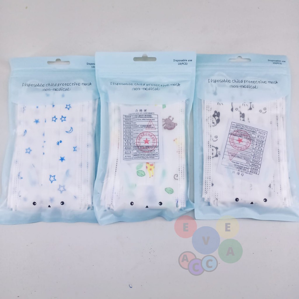 Masker Anak 10 Pcs Kids Child Mask Motif Earloop 3 ply