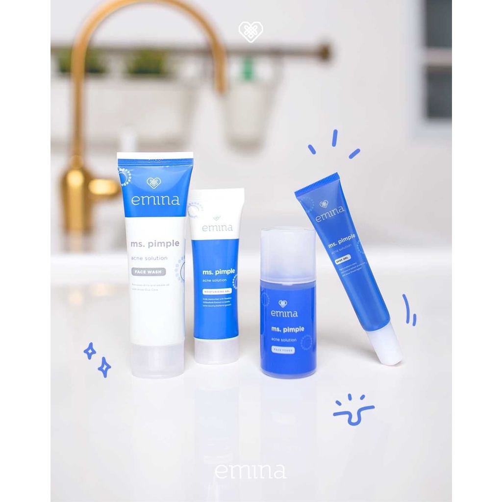 READY EMINA Ms Pimple Acne Solution Series Sebum Fighter | Face Wash Toner Moisturizing Gel Spot