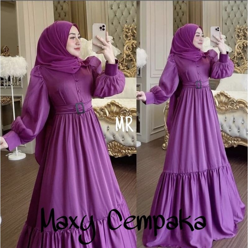 2 UKURAN L XL MAXY CEMPAKA FASHION PAKAIAN WANITA MUSLIM DRESS GAMIS MAXI BAHAN MOSCREPE TILE BUSUI FREE BELT MR ADA VIDEO REAL PICT