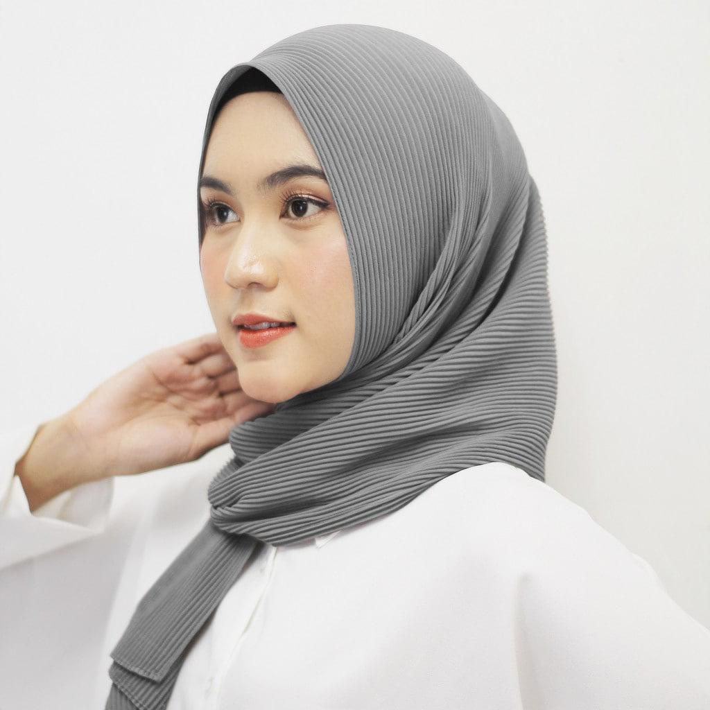 PREMIUM pashmina plisket full (tanpa lipatan tengah) hijab havana muslimah-HAVANA - GREY