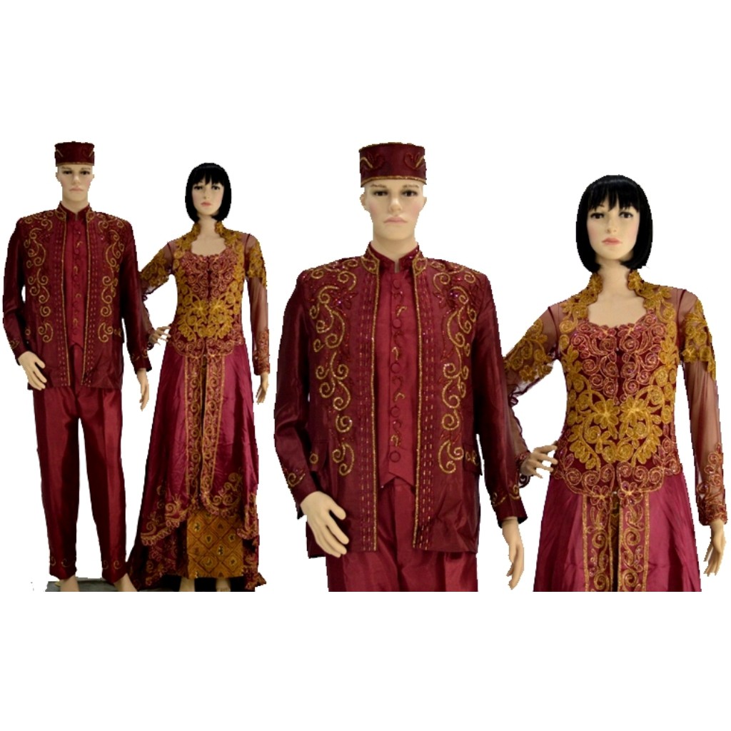 Kebaya Pengantin couple Ekor Merah Marun stelan nikah modern terbaru