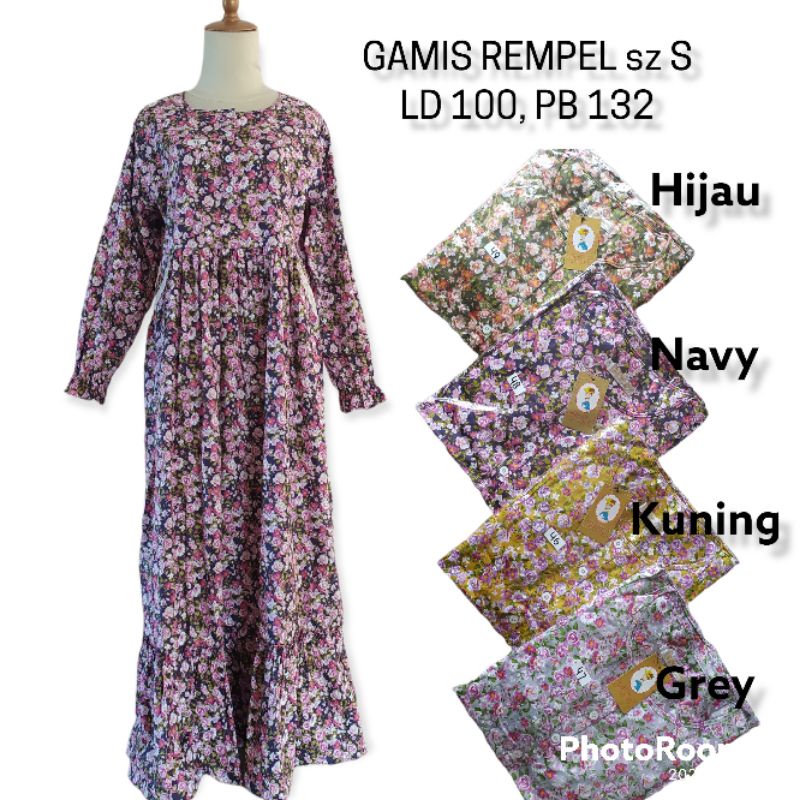 Gamis Panjang Dress Panjang Rempel Muslim Syari Katun Jepang Premium Wudhu Friendly Wanita Casual Bu