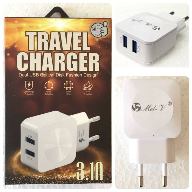 CHARGER / CASAN / ADAPTOR CHARGER 2 USB MEL-V 3.1A