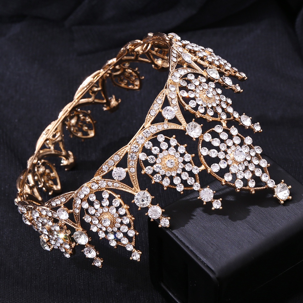 European Style Luxury Rhinestone Wedding Headdress Baroque Sun Flower Trumpet Bride Crown