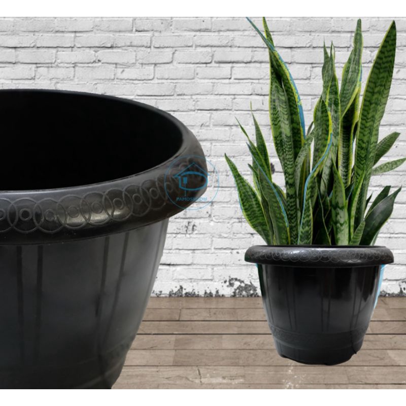 Pot Kembang 25cm Hitam Glossy Pot Bunga  POT TANAMAN Sepanjang Masa Pot Terbaru