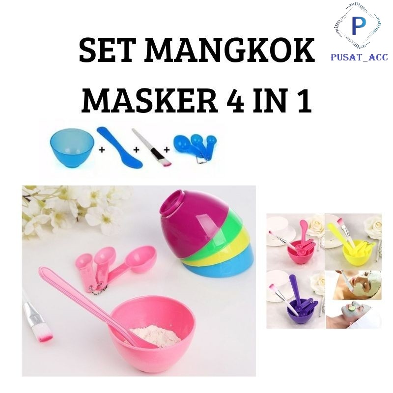 MM04-Mangkok Mask Set 4 in1 Kuas Alat Make Up Set