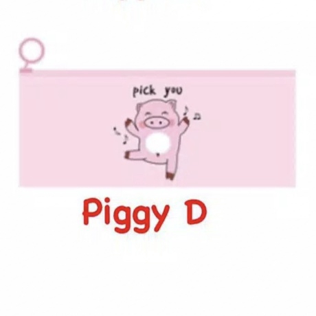 TEMPAT PENSIL ZIP TRANSPARAN MOTIF KARAKTER LOVE TEMPAT KOSMETIK ZIPPER KOTAK PENSIL MURAH IMPORT-PIGGY D (MENARI)