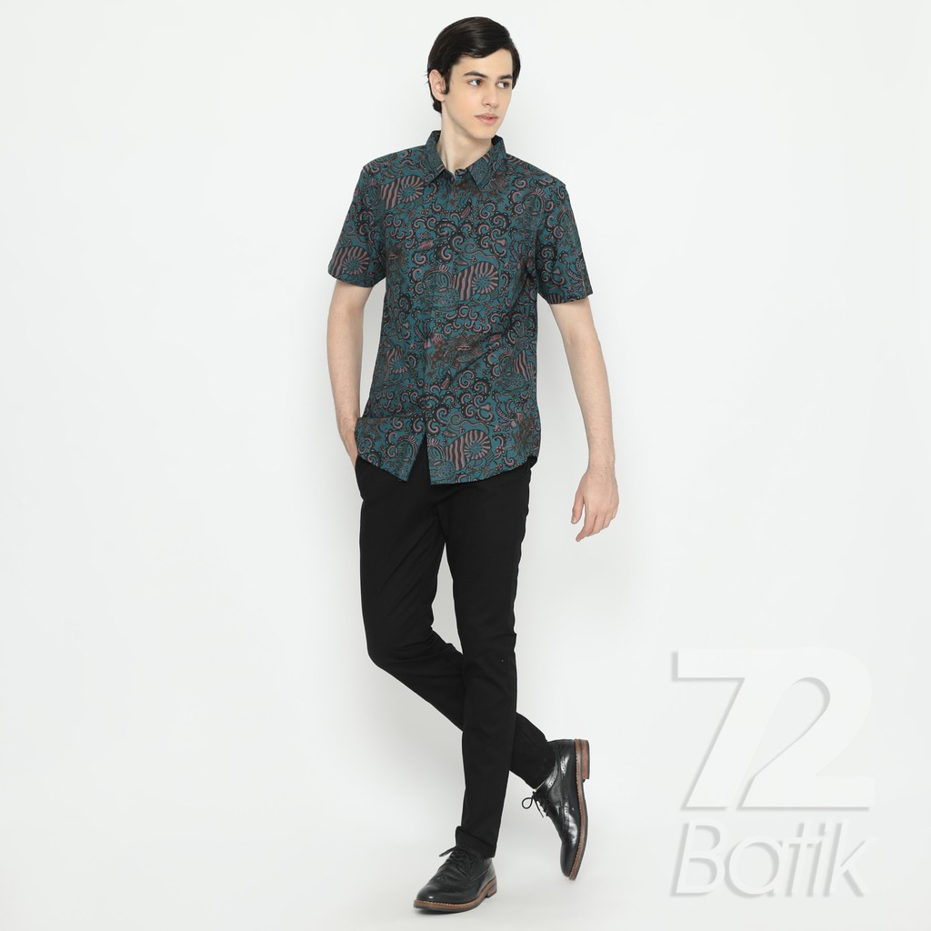 BAJU BATIK PRIA Kemeja Lengan Pendek Slimfit Premium Balian Biru Aqua Tosca Toska 725940 Cap 72 - Baju Kemeja Atasan Pakaian Setelan Batik Pria Cowok Laki Laki Remaja Keluarga Kantor Lengan Pendek Modern Slimfit Slim Fit Premium Kekinian