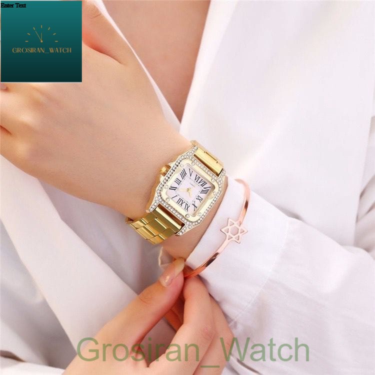 JAM TANGAN WANITA SEGI DIAMOND KOTAK RANTAI PERMATA ANALOG CASUAL RANTAI [G_W]