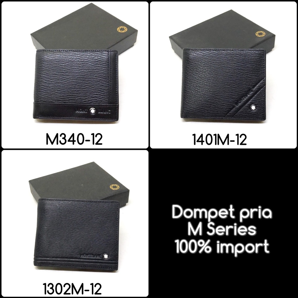 dompet kulit pria M series warna hitam dompet import super premium dapat box bahan kulit sapi