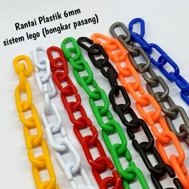 rantai plastik 6mm WARNA WARNA / rantai baju / distro / toko / fashion