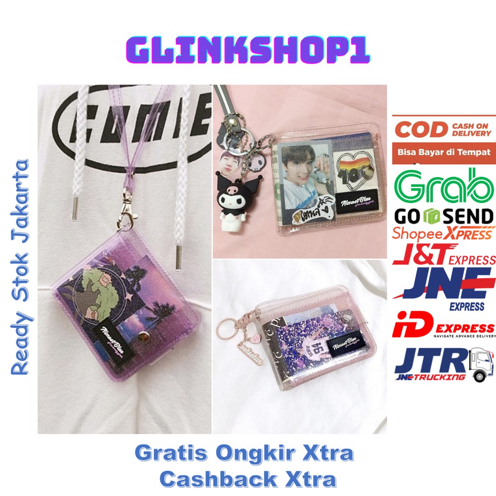 glinkshop1 Dompet Transparan Korea Jepang Dompet Kartu Gantung Almost Blue On Twinkle Jelly Kpop BT