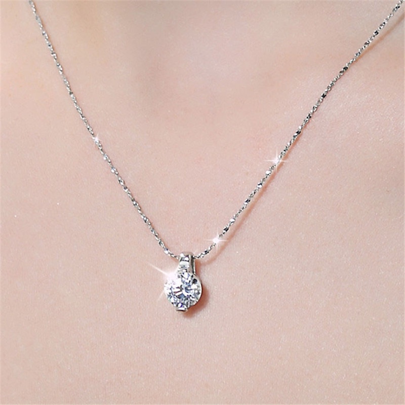 [Ready Stock]Fashion Jeweled Pendant Simple Silver Necklace