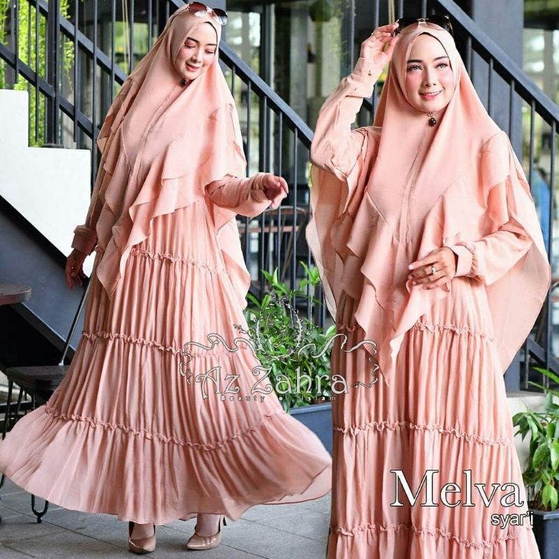gamis syari pesta ceruty babydoll polos melva syar'i busui friendly